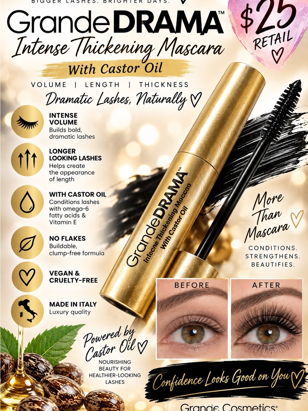 GrandeDRAMA Intense Thickening Mascara with Castor Oil — Black